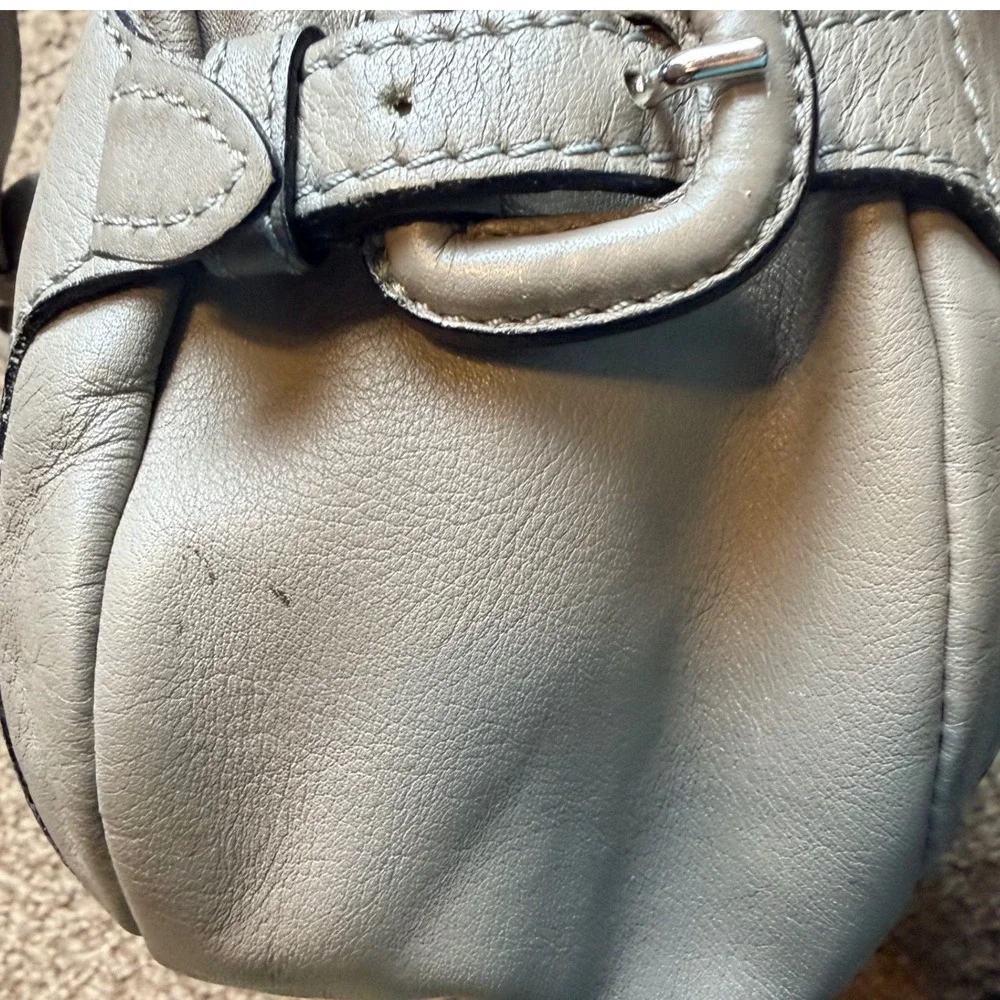 Le Tanneur Grey Leather Pleated Ruffle Handbag Multi Compartment Satchel Bag